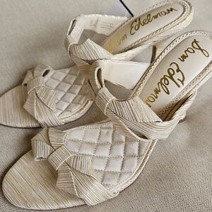SAM EDELMAN Jasmine Heeled Dress Sandals Soft Gold Wedding Graduation Prom, Sz 8